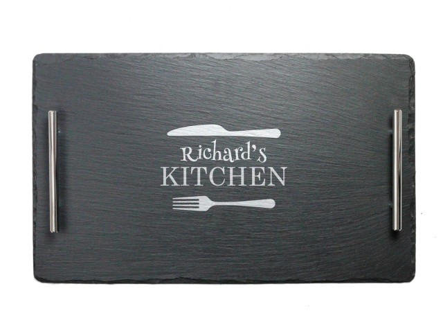hand cut welsh slate kitchen serving tray which can be personalised with your chosen name